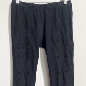 JW Johnny Was Leggings Small Black Embroidered Stretch Boho Cotton Pull On